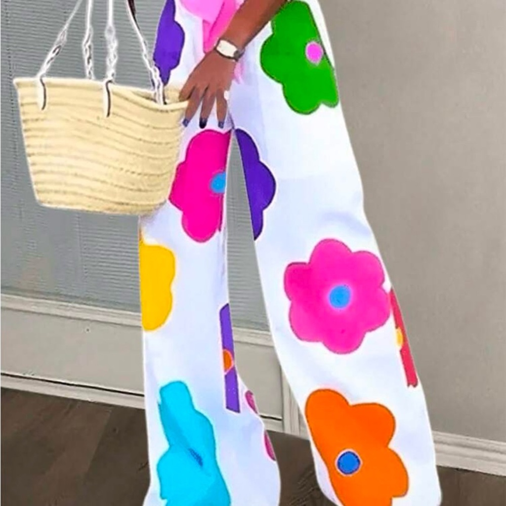 Floral Wide-Leg Pants - Multicolor